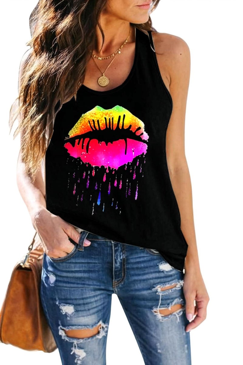SAUKOLE Women's Sleeveless Yoga Workout Tank Tops Star tie dye Racerback Cute Printed Loose Fit Running Exercise T-Shirt - Image 1